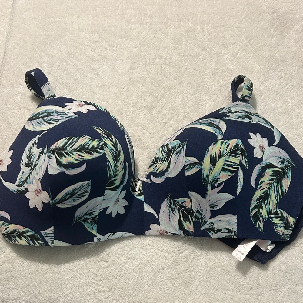 Cacique Navy and White Floral Bra